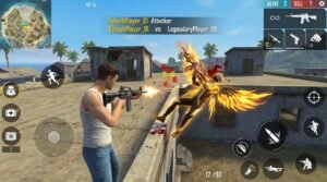 Default Free Fire character without paid skins eliminating premium legendary Evo gun skin player proving skill beats pay-to-win