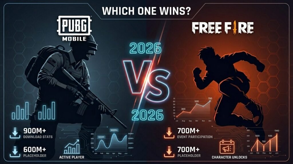 PUBG Mobile vs Free Fire comparison featuring realistic military soldier versus stylized arcade character.