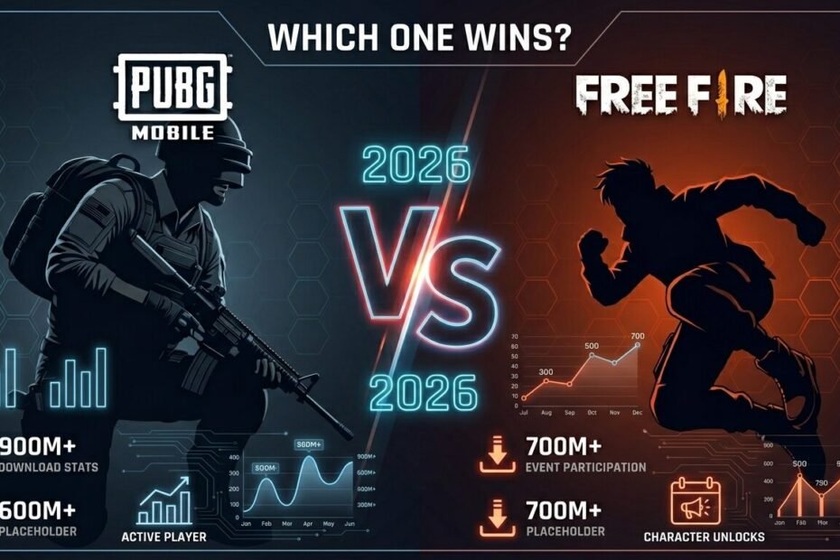PUBG Mobile vs Free Fire comparison featuring realistic military soldier versus stylized arcade character.