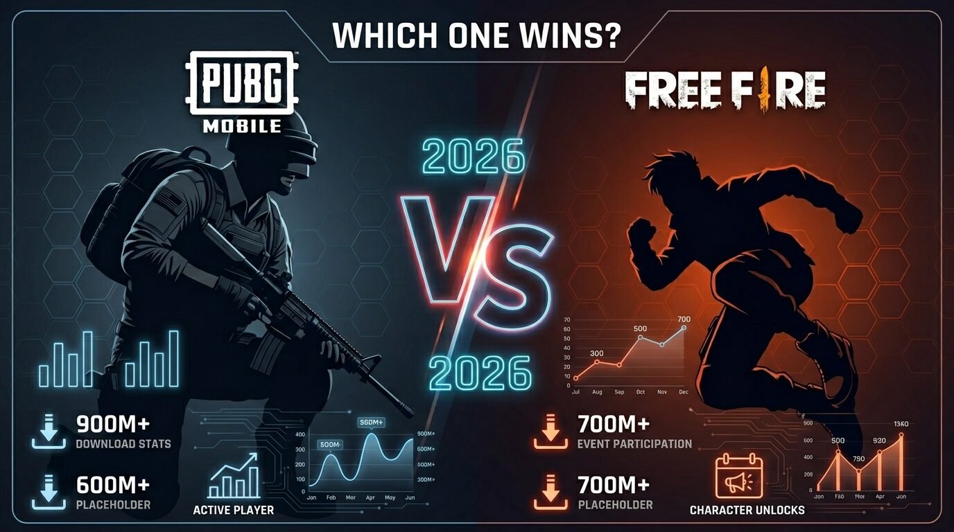 PUBG Mobile vs Free Fire comparison featuring realistic military soldier versus stylized arcade character.